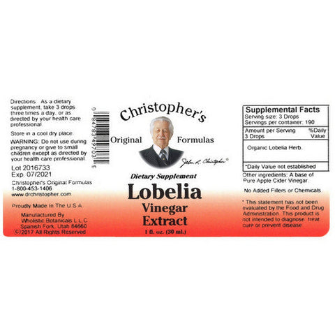 Dr. Christophers Formulas, Lobelia Herb Extract, Vinegar 1 OZ