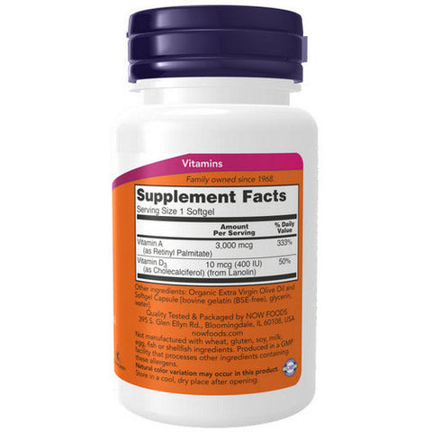 Now Foods, Vitamin A & D, 10000/400, 100 Sgels
