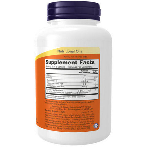 Now Foods, Organic Flax Oil, 1000 mg, 100 Sgels