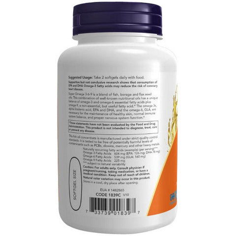 Now Foods, Super Omega 3-6-9, 1200 mg, 90 Sgels