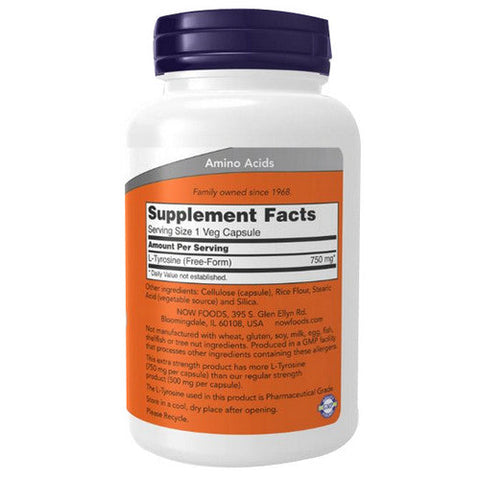 Now Foods, L-Tyrosine, 750 mg, 90 Veg Caps