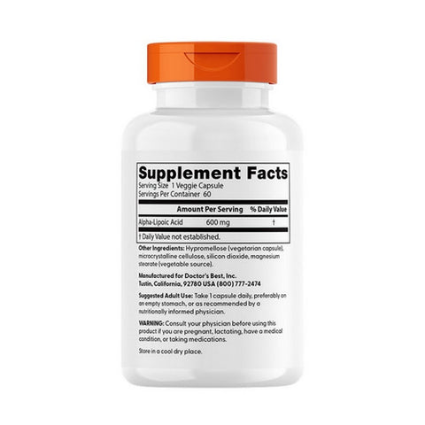 Doctors Best, Best Alpha Lipoic Acid, 600 mg, 60 Veggie Caps
