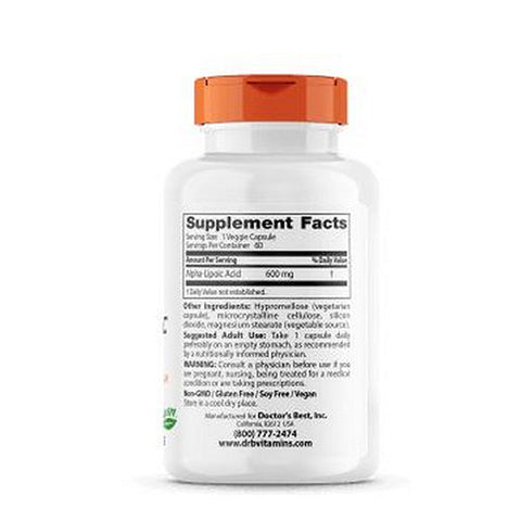 Doctors Best, Best Alpha Lipoic Acid, 600 mg, 60 Veggie Caps