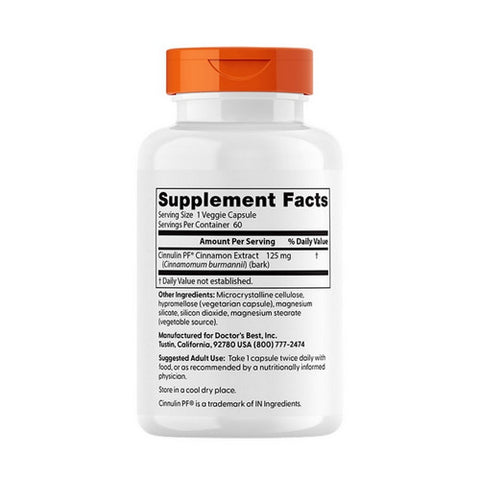 Doctors Best, Cinnamon Extract Cinnulin PF, 60 Veggie Caps