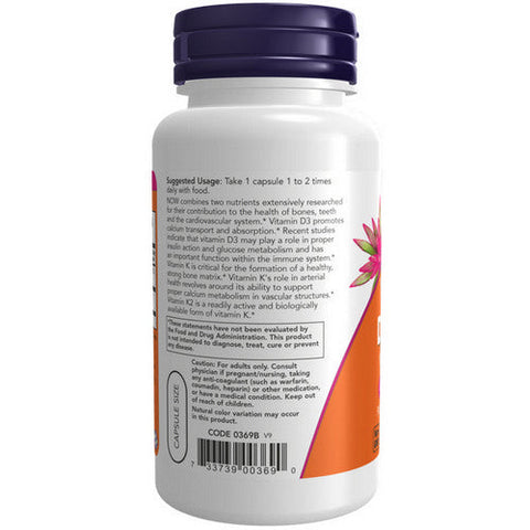 Now Foods, Vitamin D-3 & K-2, 45 Mcg, 120 Caps