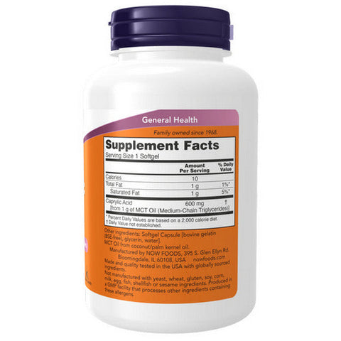 Now Foods, Caprylic Acid, 600 mg, 100 Softgels