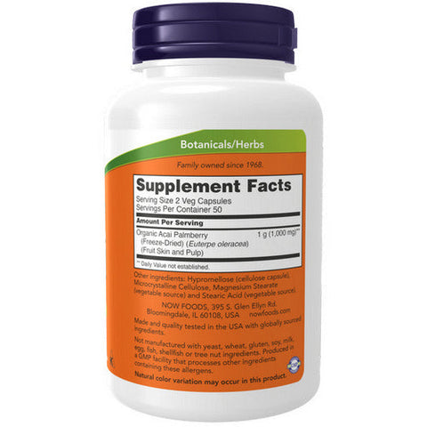 Now Foods, Acai, 500 mg, Organic Freeze-Dried 100 Vcaps