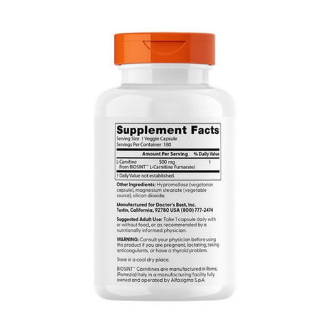 Doctors Best, L-Carnitine Fumarate, 855 mg, 180 Veggie Caps