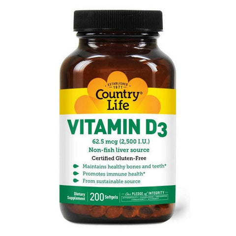 Country Life, Vitamin D3, 2500 IU, 200 Softgels
