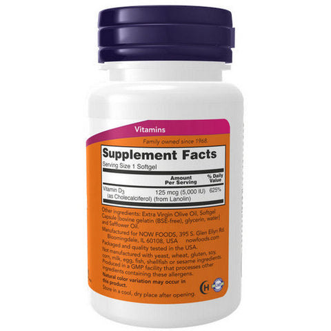 Now Foods, Vitamin D3, 5000 IU, 120 softgels