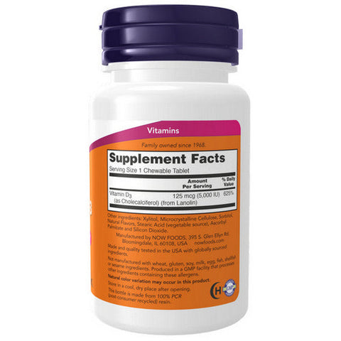 Now Foods, Vitamin D-3 Mint Chewables, 5000 IU, 120 Count