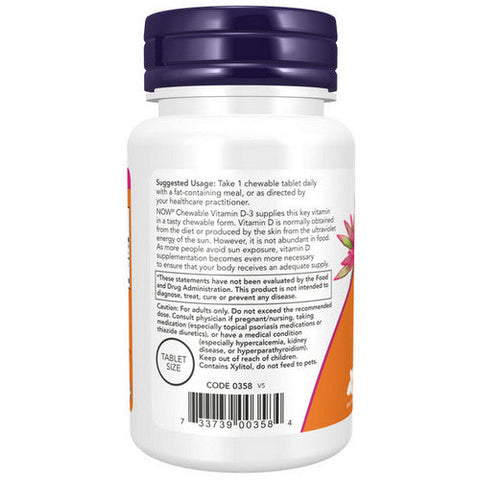 Now Foods, Vitamin D-3 Mint Chewables, 5000 IU, 120 Count
