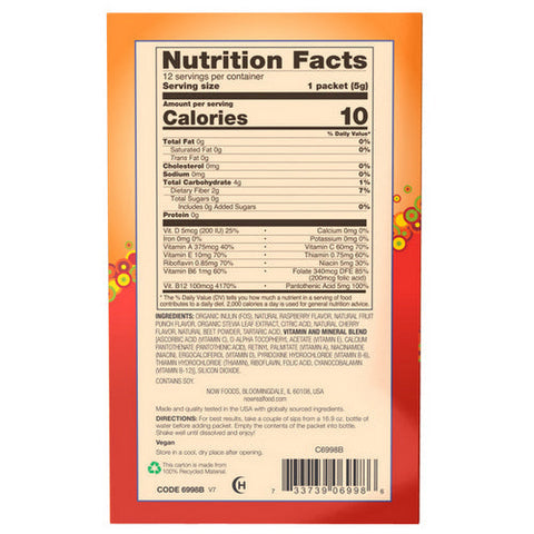 Now Foods, Sugar Free Drink Sticks, Tropical Punch with Fiber 12 sticks, 2.1 oz